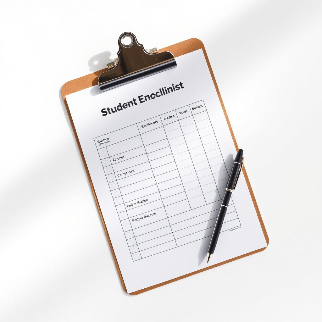 Student enrolment checklist on a clipboard